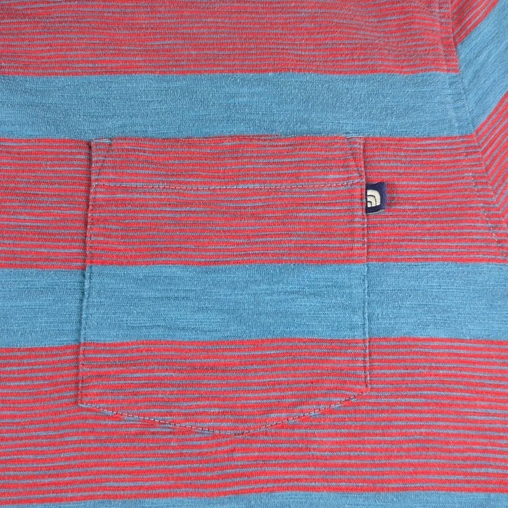 The North Face Polo Shirt Mens Extra Large Red Blue Striped Chest Pocket Casual